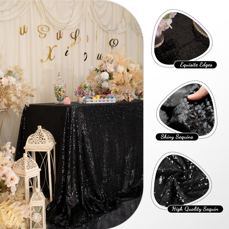 PartyDelight Black Sequin Tablecloth 60"x102" Rectangle Shimmer Table Cloths Sparkle Glitter Decorations - Image 2